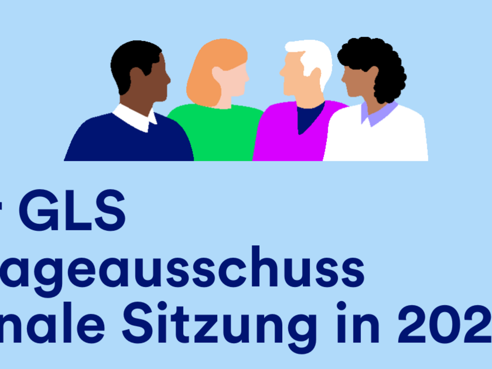 Vier illustrierte Personen über deutschem Text über den GLS-Investitionsausschuss 2025.