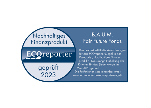 ECOreporter- Fondstest: B.A.U.M. Fair Future Fonds ausgezeichnet