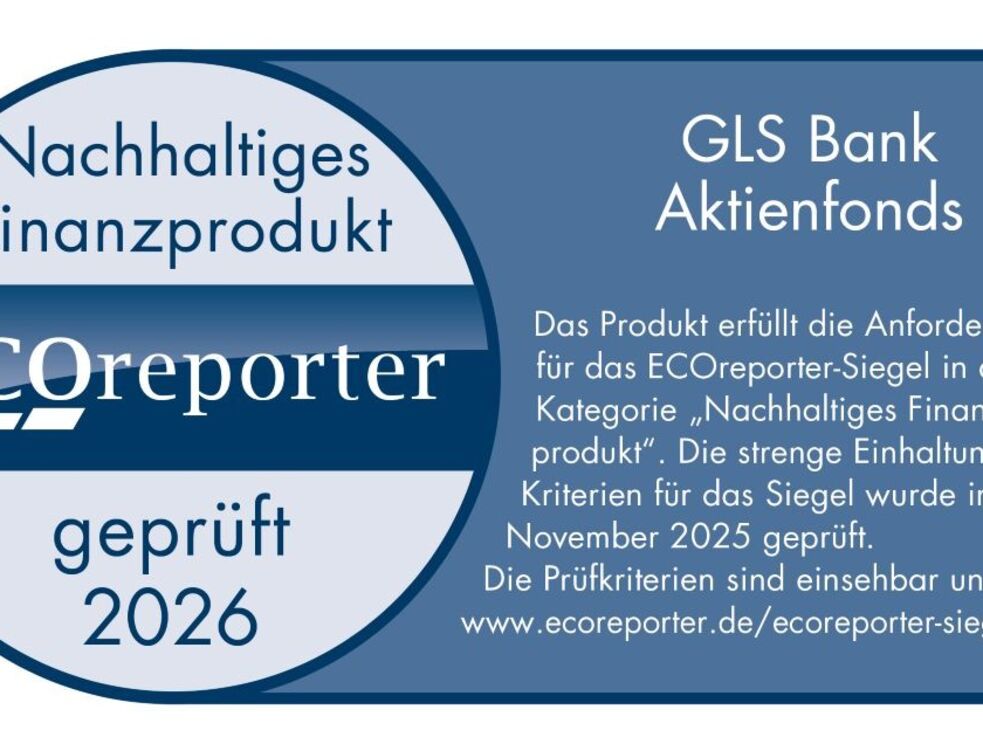 Siegel "ECOreporter geprüft 2026" für nachhaltige Finanzprodukte.