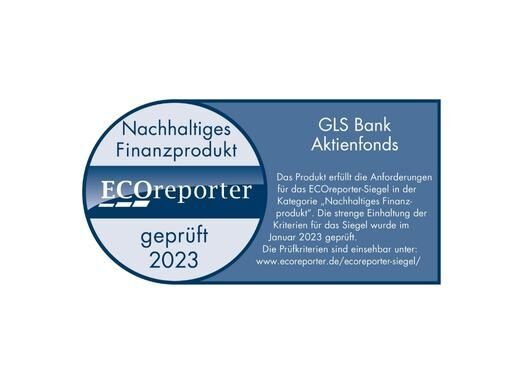 ECOreporter-Nachhaltigkeitssiegel: GLS Bank Aktienfonds überzeugt