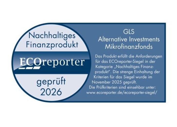 Blau-weiße ECOreporter 2026-Zertifizierungsplakette für nachhaltige Finanzen.